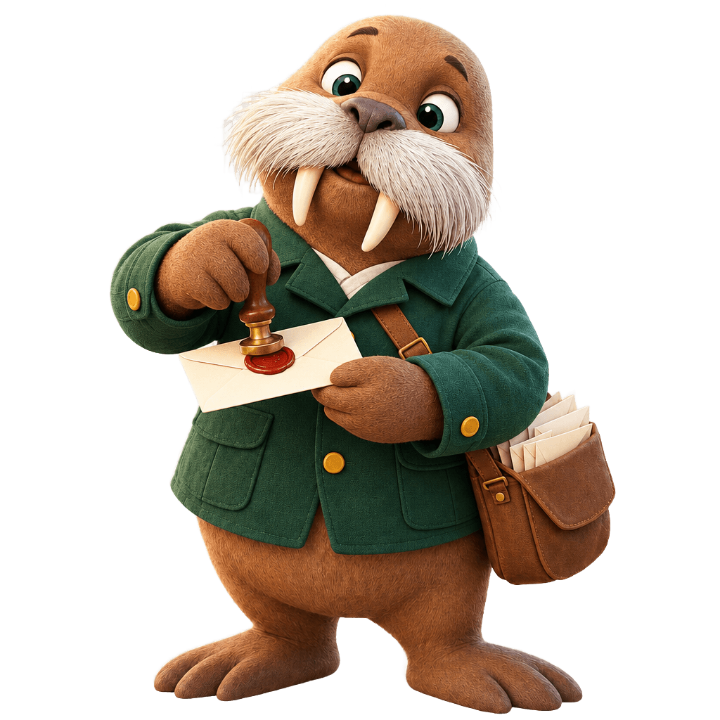 Howy the walrus sealing an envelope with wax